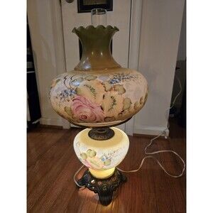 Vintage Gone With The Wind Hand Painted Hurricane Lamp 26”3 Way GORGEOUS!!!